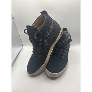 Inkkas Black Suede Camping Boot Multi Color Embroidered High Top Sneakers Size 6